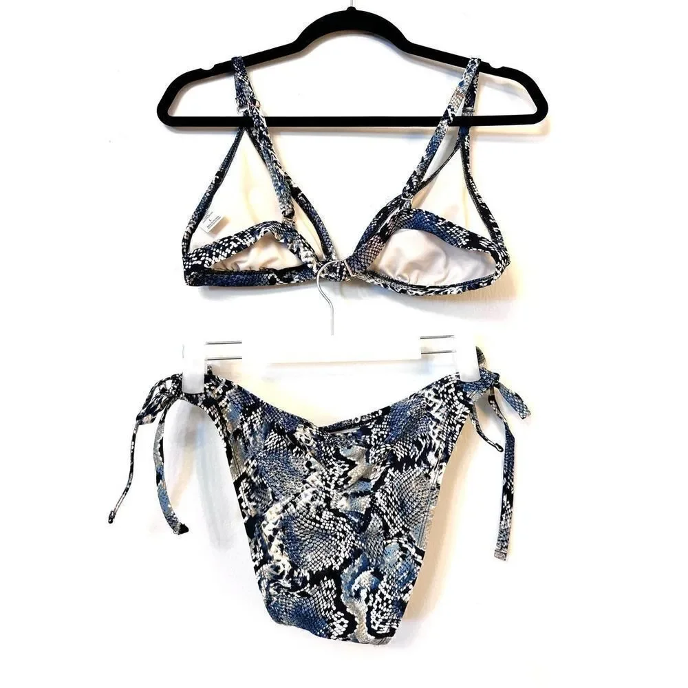 Shade & Shore Triangle Snake Bikini Top And Cheeky Bottoms 2Pc Set Blue L/M